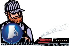 rhode-island map icon and a model railroad hobbyist